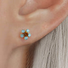 Five-leaf Flower Moonstone Ball Back & Flat Back Cartilage Earrings